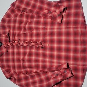 Talbots Red Plaid Ruffle Button-Down Shirt